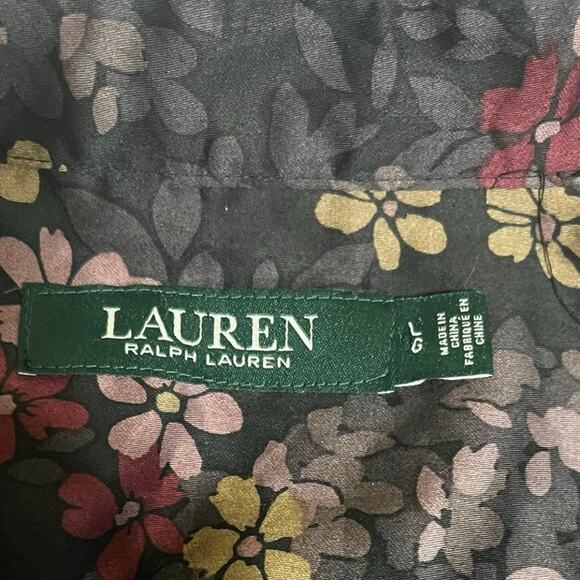Lauren Ralph Lauren Black and Purple Floral Button Up Top- Unisex Size Large EUC - Picture 2 of 7
